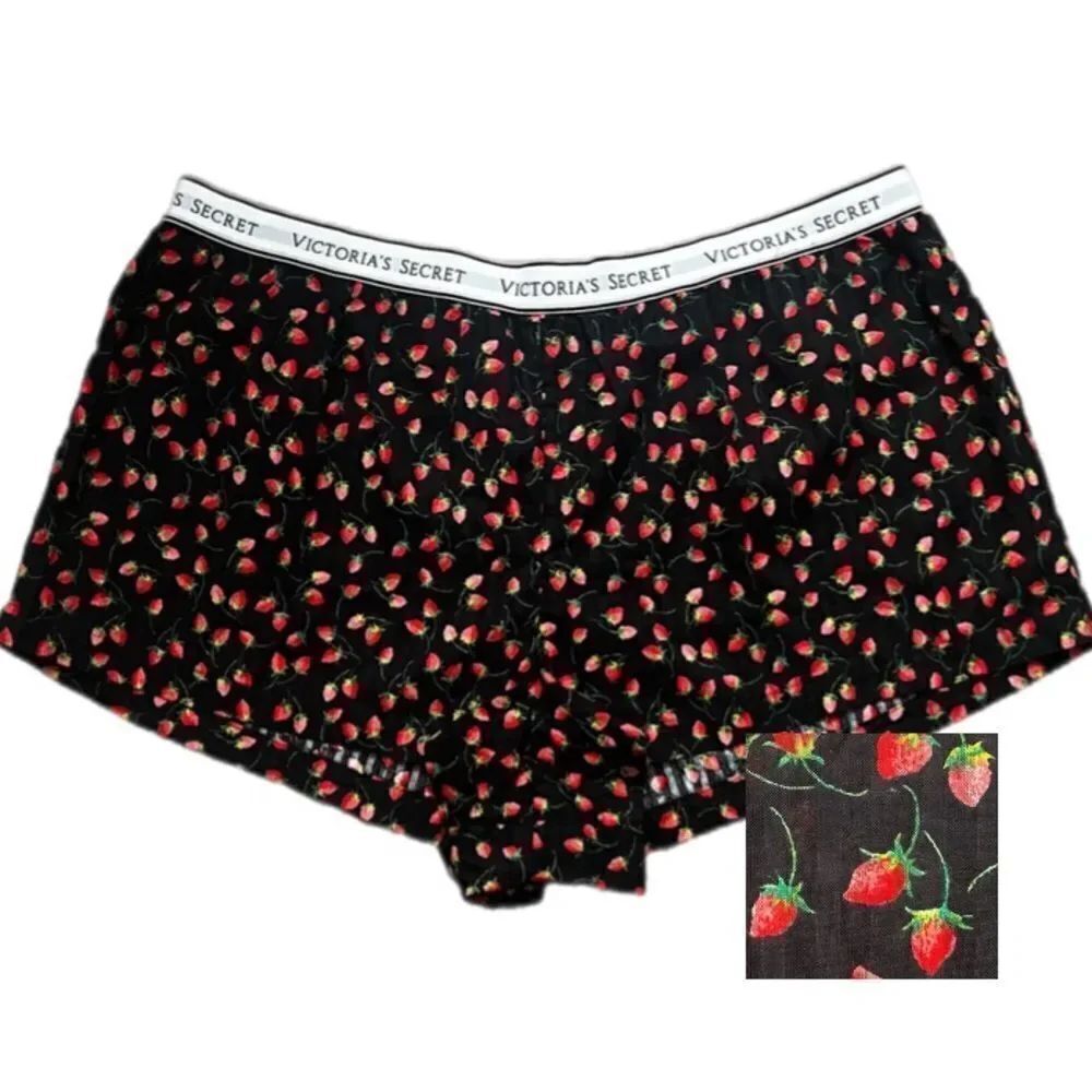 Victoria’s Secret 100% cotton Sleepwear pajama shorts black strawberries XXL